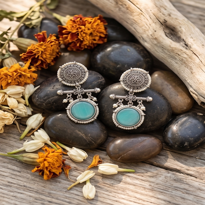 DIVYORO TURQUOISE SUNBURST DANGLE EARRINGS