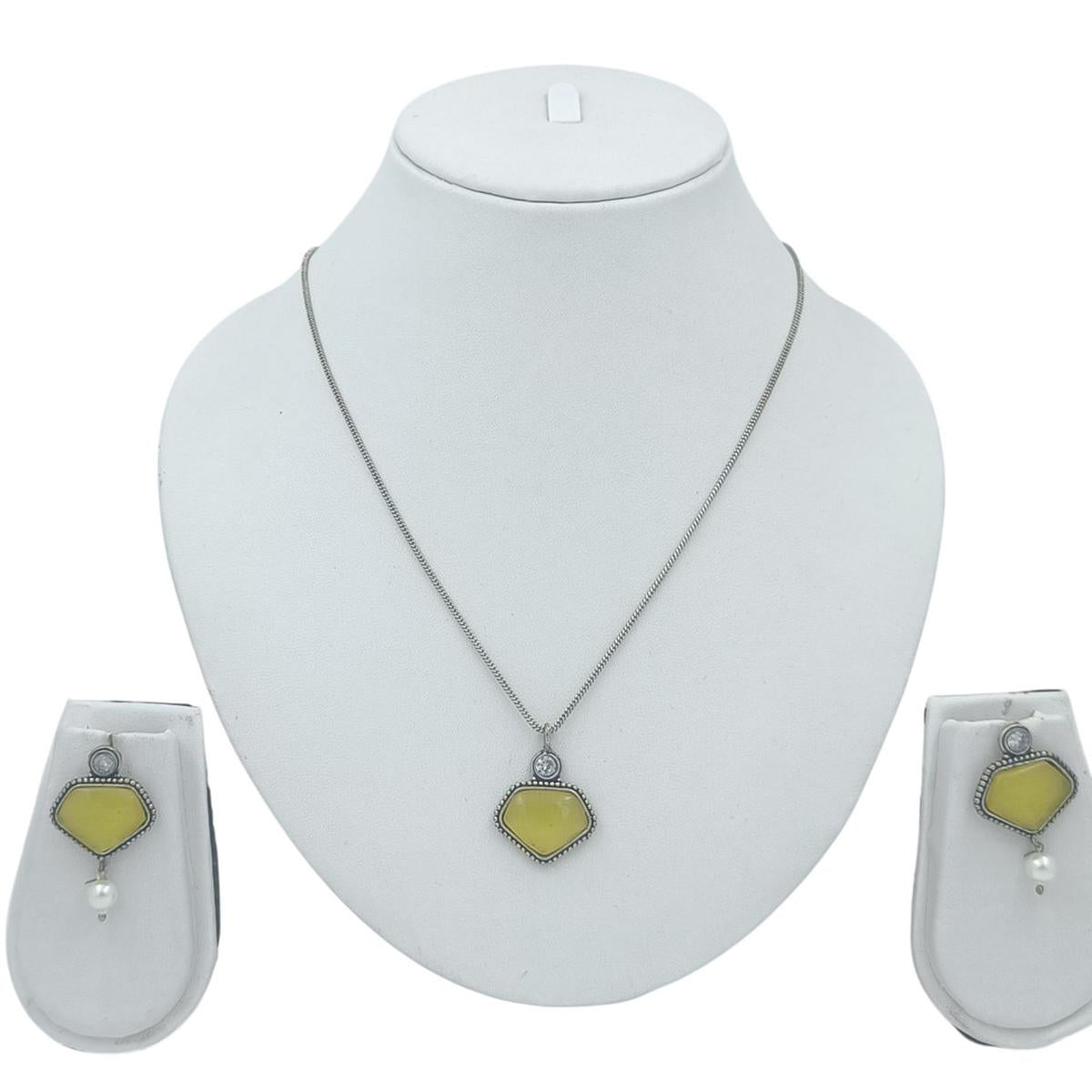 DIVYORO GEOMETRIC YELLOW STONE MINIMALIST PENDANT NECKLACE SET