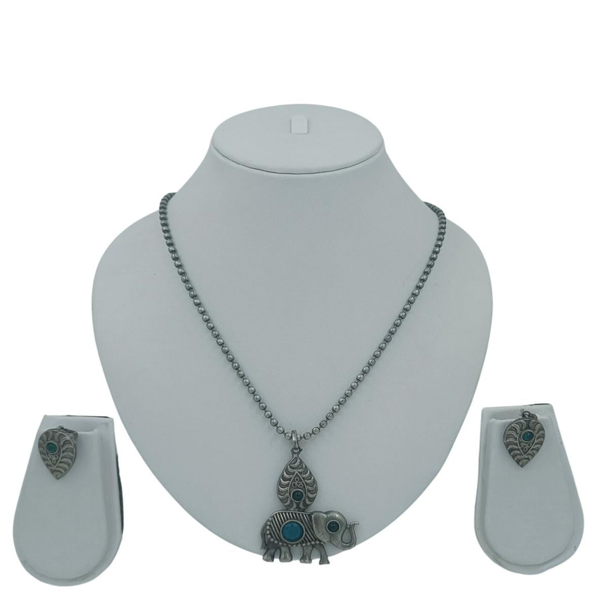 DIVYORO ELEPHANT MOTIF PENDANT NECKLACE SET WITH BLUE STONES