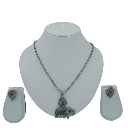 DIVYORO ELEPHANT MOTIF PENDANT NECKLACE SET WITH BLUE STONES
