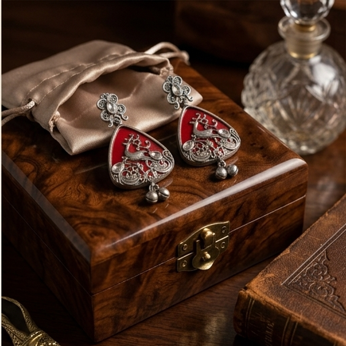 DIVYORO RUBY CHANDBALI CRESCENT DANGLES