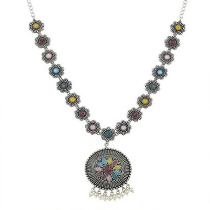 DIVYORO MULTI-COLOR FLORAL MEDALLION LONG NECKLACE SET