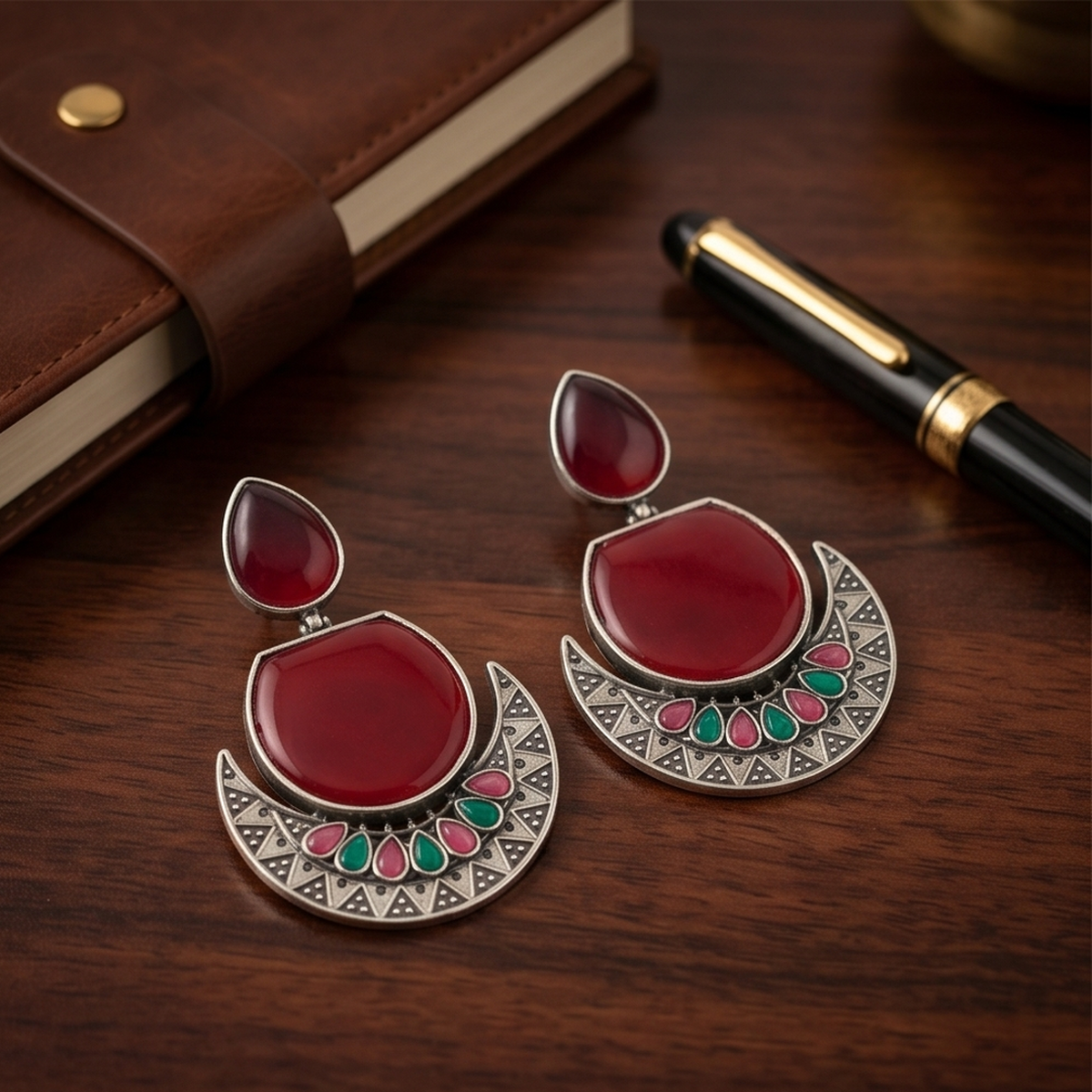 DIVYORO TRADITIONAL NAVRATNA LEAF DANGLES