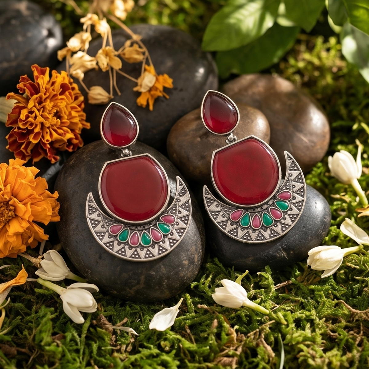 DIVYORO TRADITIONAL NAVRATNA LEAF DANGLES
