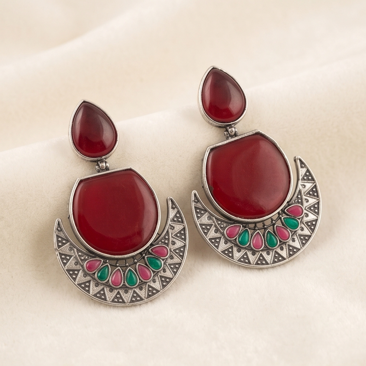DIVYORO TRADITIONAL NAVRATNA LEAF DANGLES