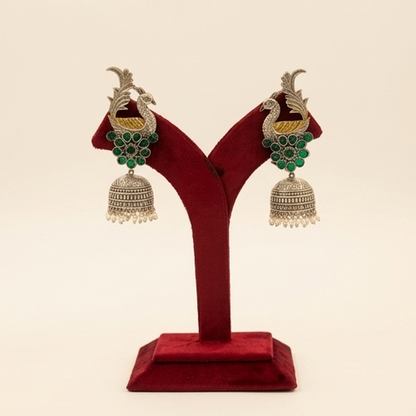 DIVYORO EMERALD PEACOCK JHUMKA EARRINGS