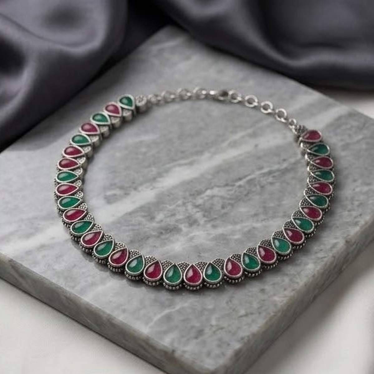 DIVYORO DUAL-TONE PINK AND GREEN TEARDROP STONE NECKLACE SET