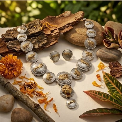 DIVYORO WILDLIFE-INSPIRED GOLD AND SILVER DISC NECKLACE SET