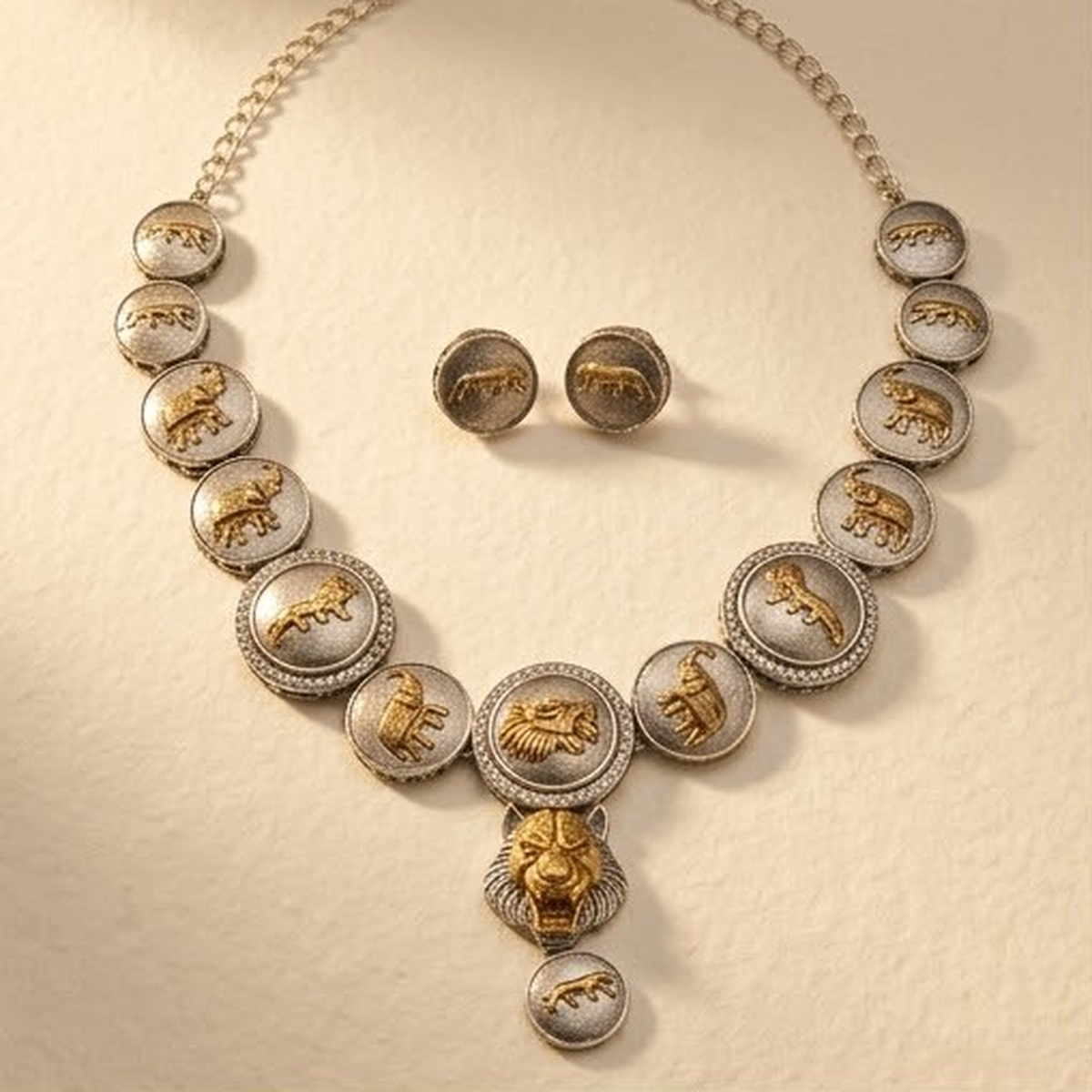 DIVYORO WILDLIFE-INSPIRED GOLD AND SILVER DISC NECKLACE SET