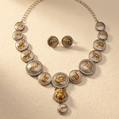 DIVYORO WILDLIFE-INSPIRED GOLD AND SILVER DISC NECKLACE SET