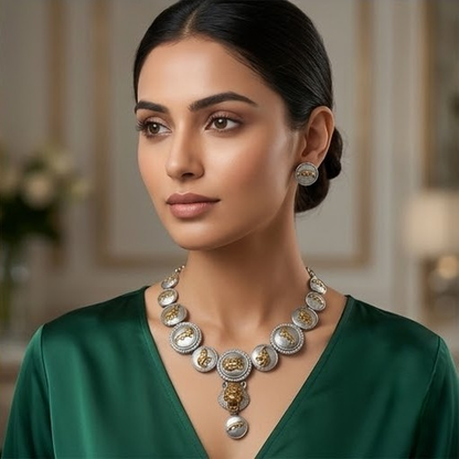 DIVYORO WILDLIFE-INSPIRED GOLD AND SILVER DISC NECKLACE SET