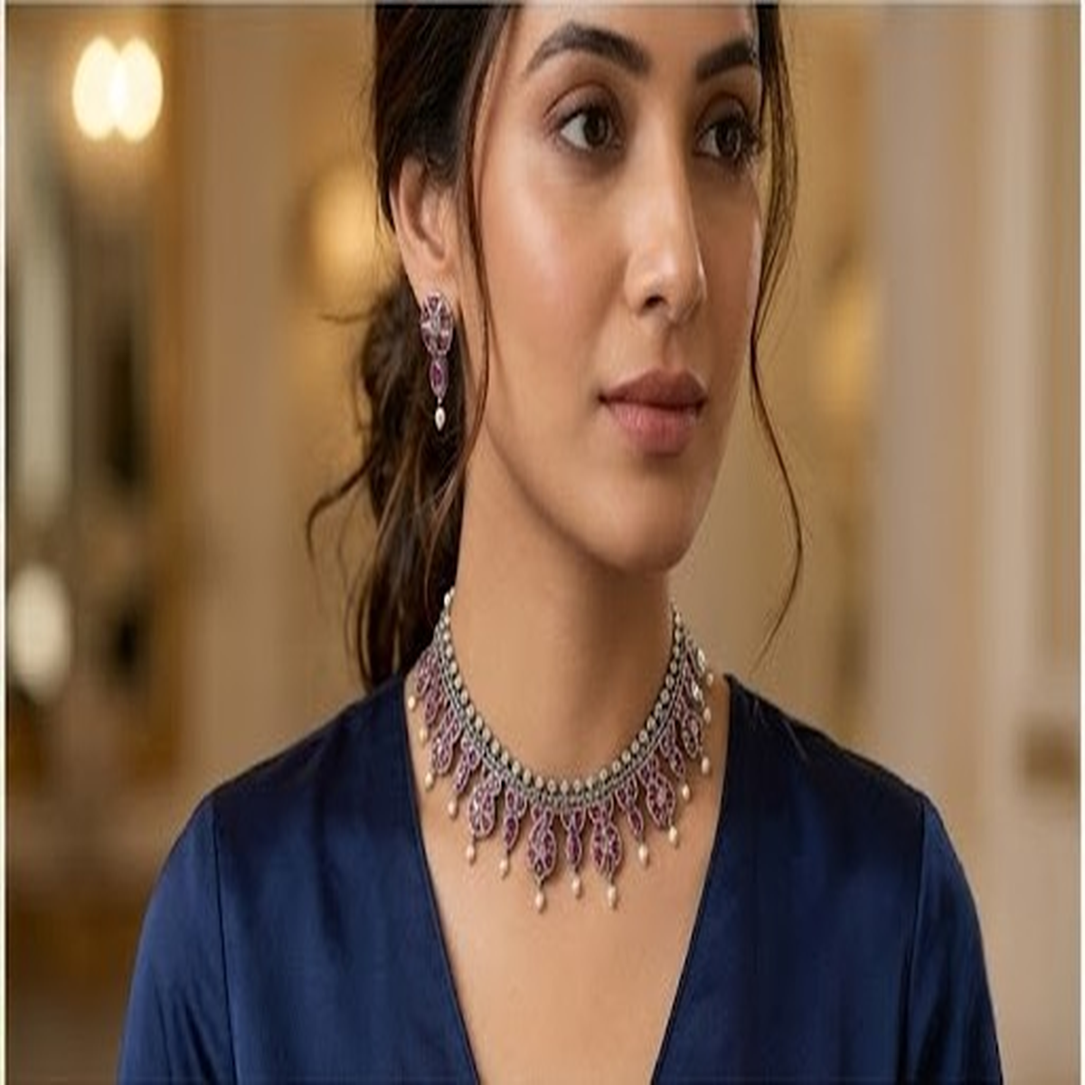 DIVYORO VINTAGE STYLE RUBY STONE ORNATE NECKLACE SET