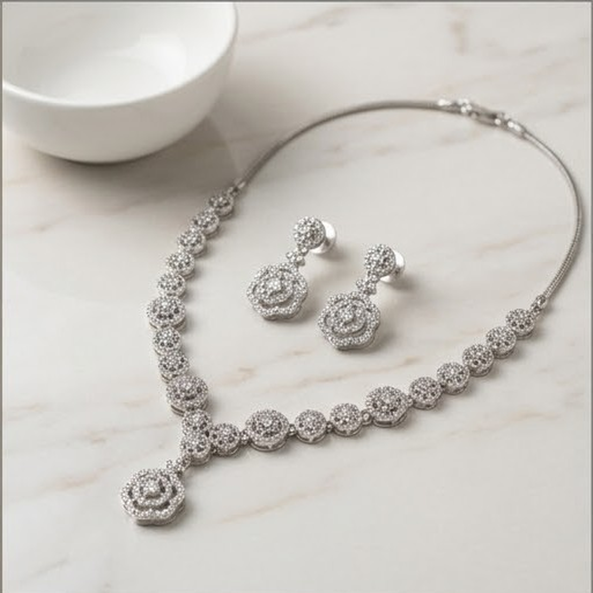 DIVYORO ELEGANT OXIDIZED SILVER FLORAL CRYSTAL CHOKER SET