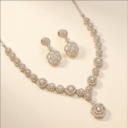 DIVYORO ELEGANT OXIDIZED SILVER FLORAL CRYSTAL CHOKER SET