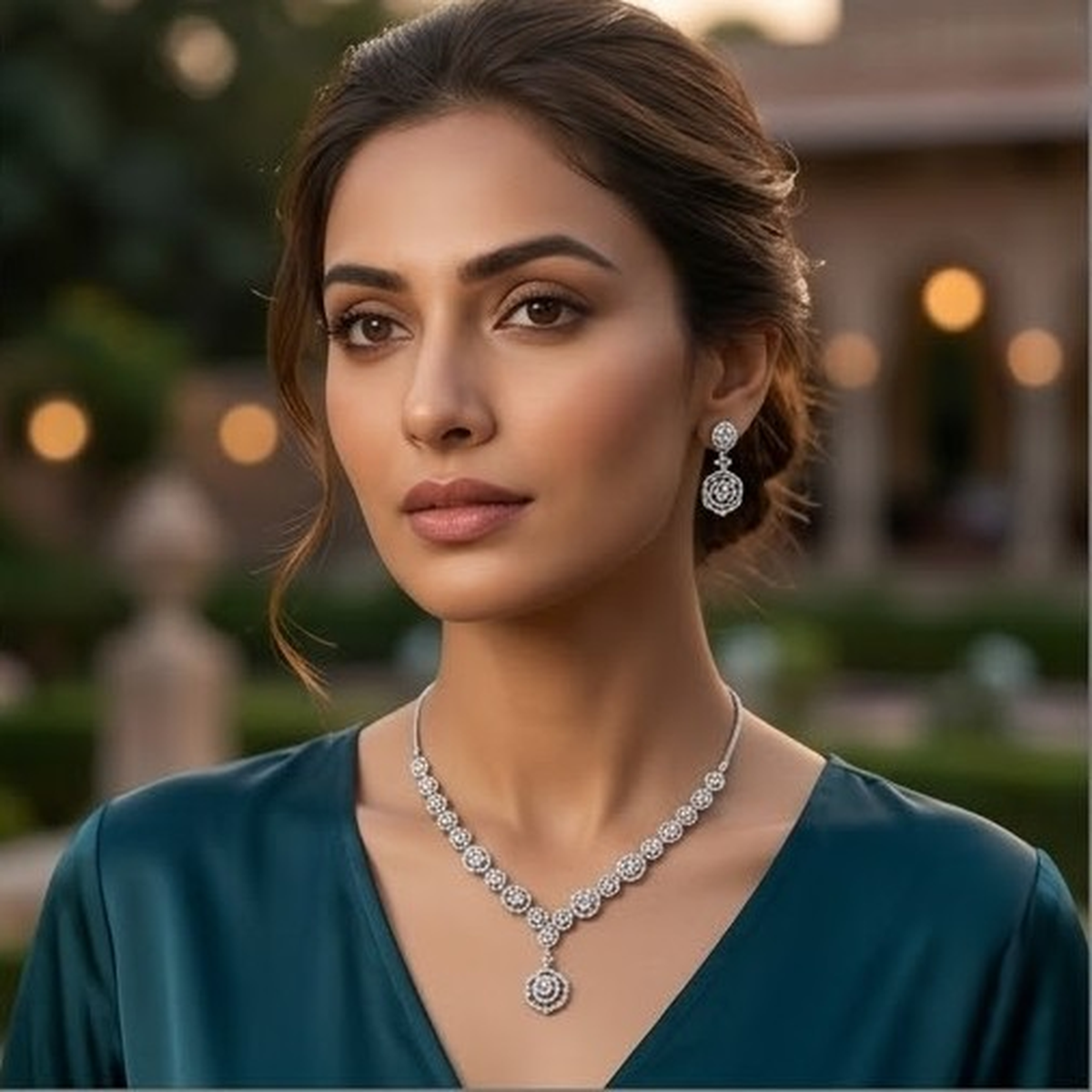 DIVYORO ELEGANT OXIDIZED SILVER FLORAL CRYSTAL CHOKER SET