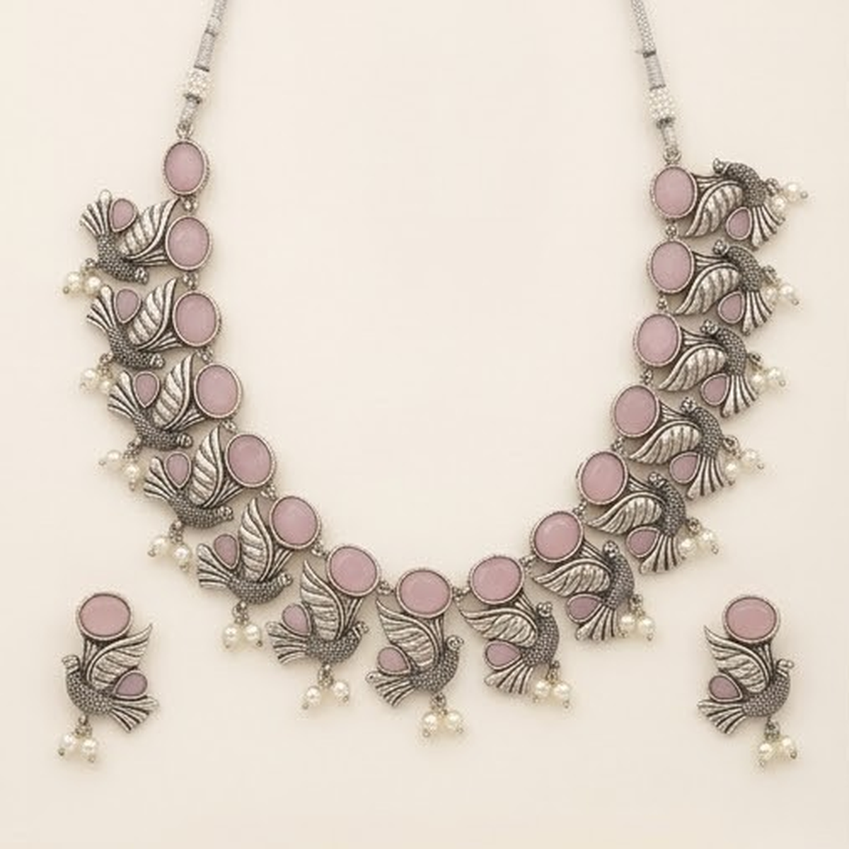 DIVYORO PASTEL PINK BIRD-THEMED ARTISAN NECKLACE SET