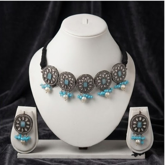 DIVYORO TRADITIONAL CIRCULAR MOTIF BLUE STONE CHOKER