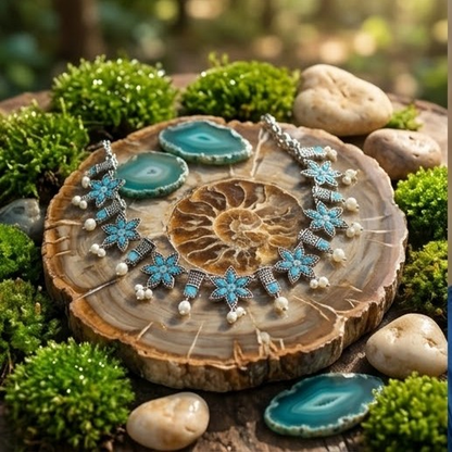 DIVYORO FLORAL BLUE STONE STATEMENT CHOKER SET