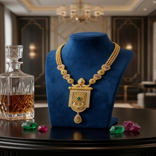 DIVYORO FILIGREE RECTANGULAR PENDANT NECKLACE WITH GREEN AND RUBY ACCENTS