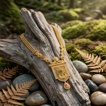 DIVYORO FILIGREE RECTANGULAR PENDANT NECKLACE WITH GREEN AND RUBY ACCENTS