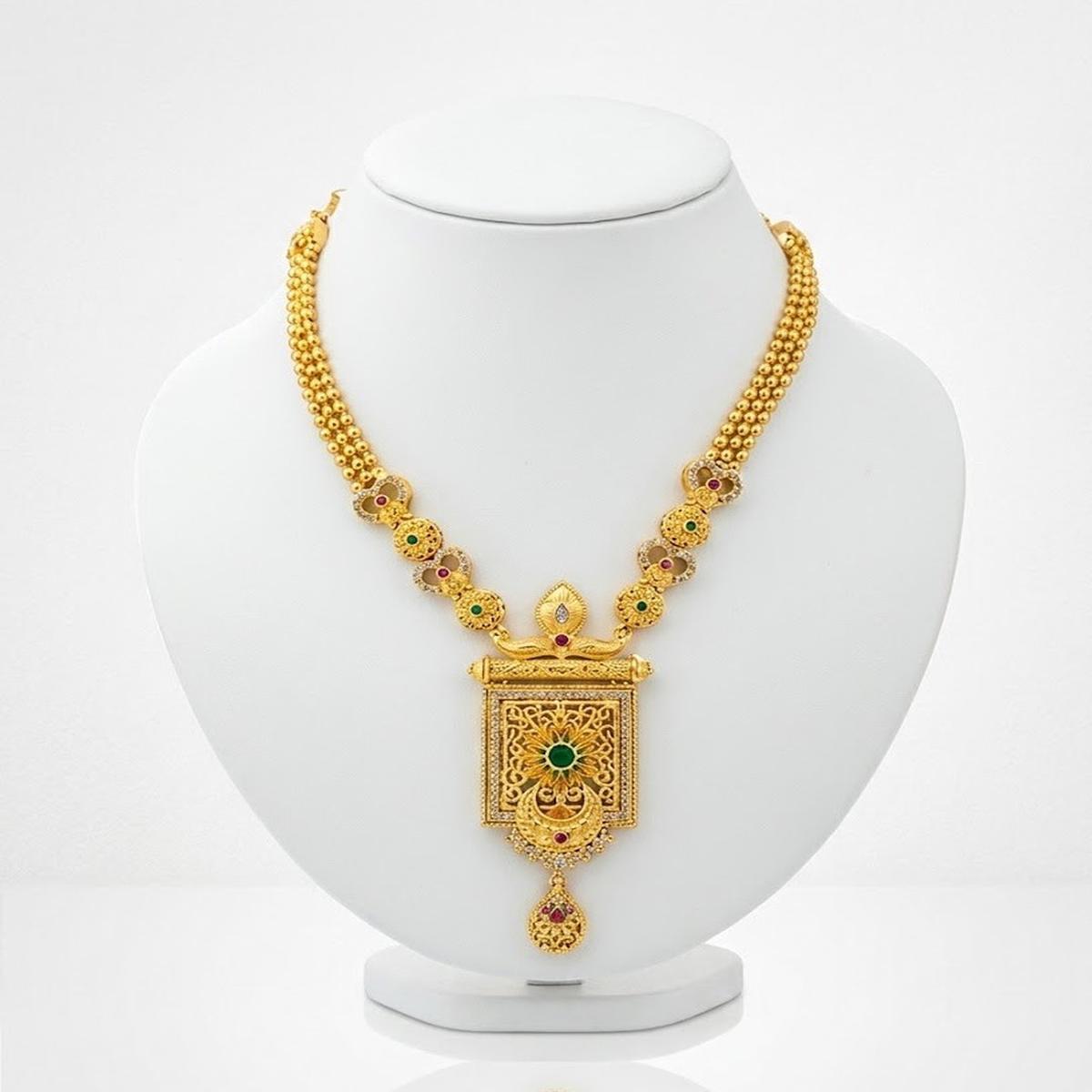 DIVYORO FILIGREE RECTANGULAR PENDANT NECKLACE WITH GREEN AND RUBY ACCENTS
