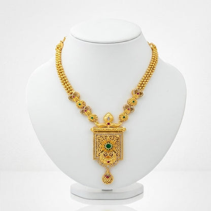 DIVYORO FILIGREE RECTANGULAR PENDANT NECKLACE WITH GREEN AND RUBY ACCENTS