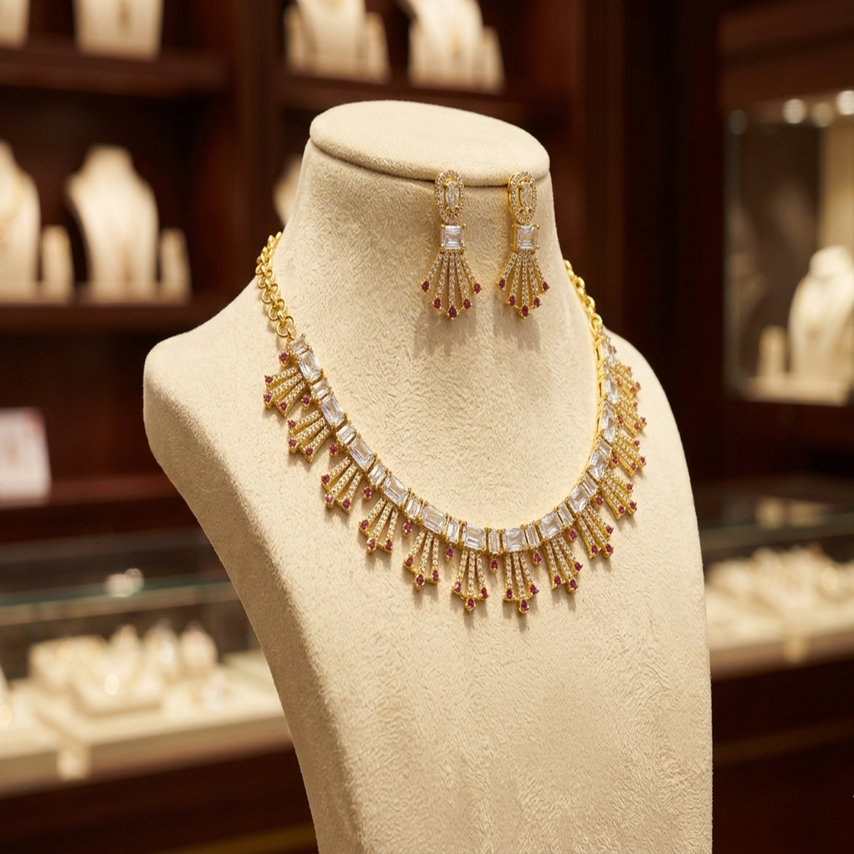 DIVYORO RADIANT WHITE STONE FAN-PATTERN NECKLACE SET