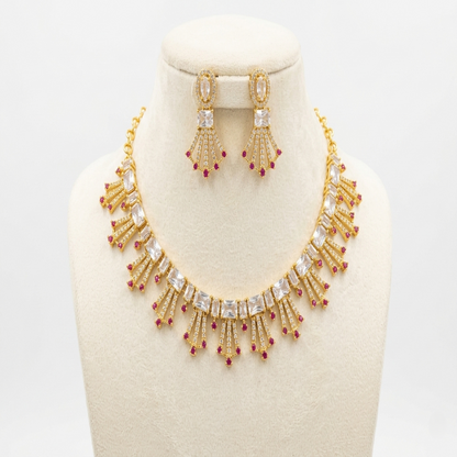 DIVYORO RADIANT WHITE STONE FAN-PATTERN NECKLACE SET
