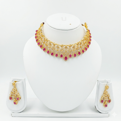 DIVYORO ELEGANT RUBY TEARDROP GOLD-PLATED NECKLACE SET