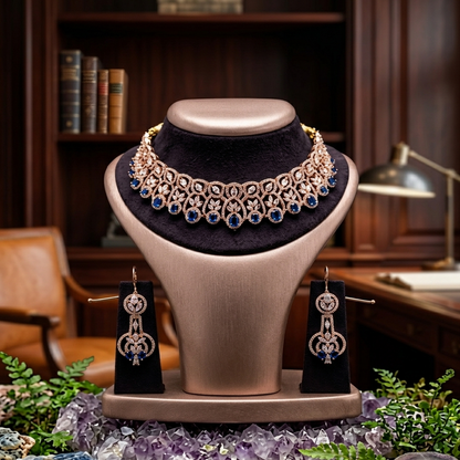 DIVYORO ROYAL BLUE EMBELLISHED CZ STATEMENT NECKLACE SET