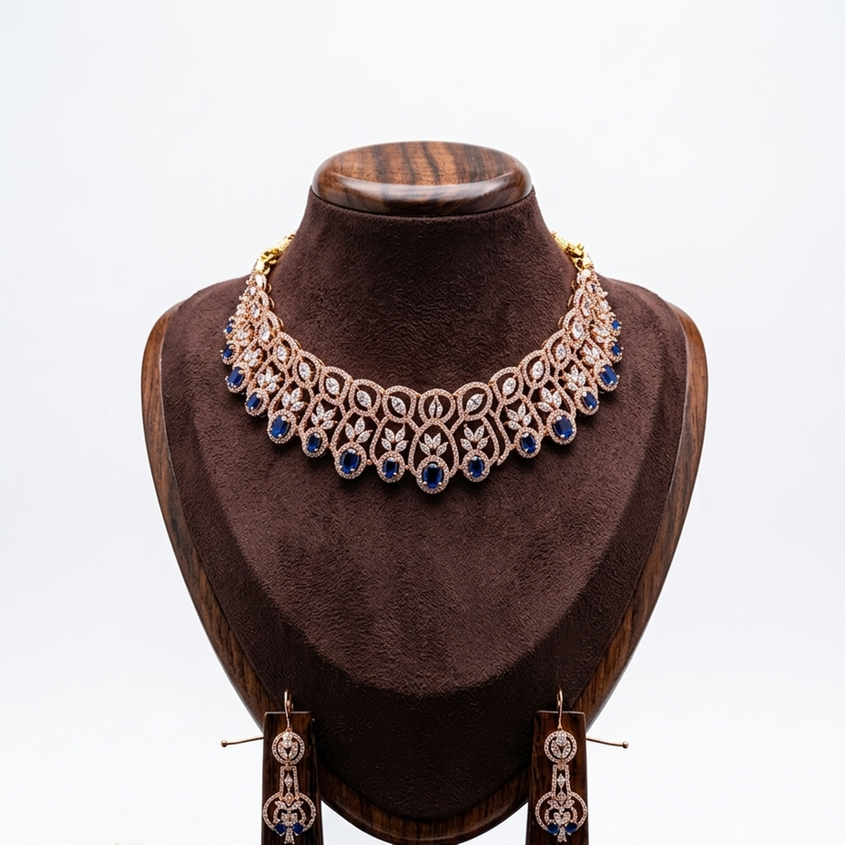 DIVYORO ROYAL BLUE EMBELLISHED CZ STATEMENT NECKLACE SET