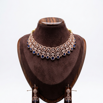 DIVYORO ROYAL BLUE EMBELLISHED CZ STATEMENT NECKLACE SET