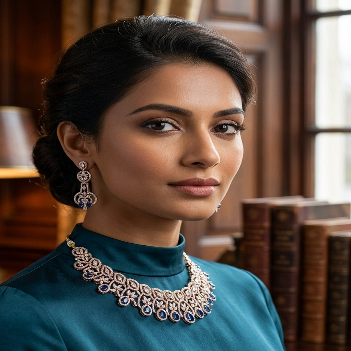 DIVYORO ROYAL BLUE EMBELLISHED CZ STATEMENT NECKLACE SET