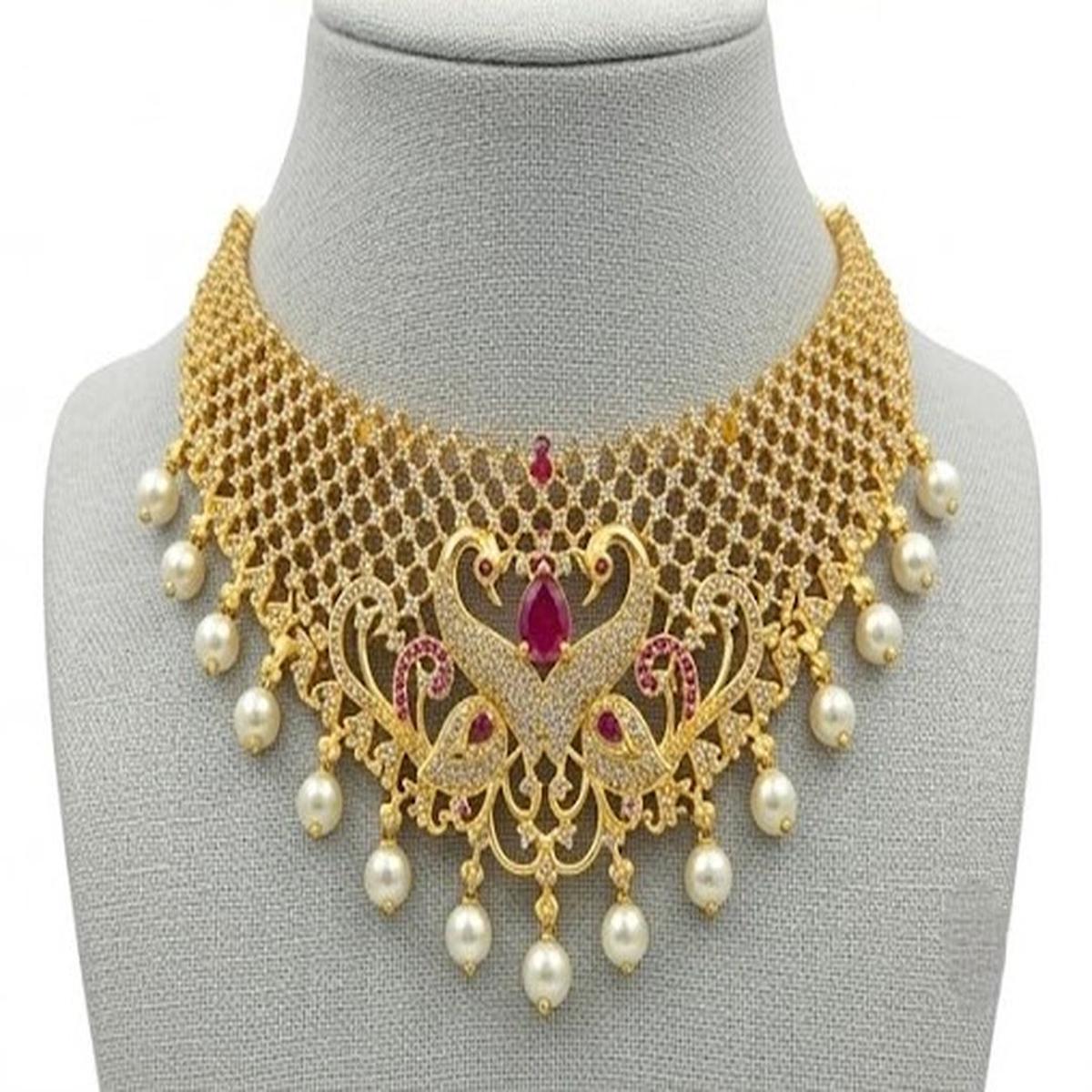 DIVYORO REGAL PEACOCK-DESIGNED PEARL AND STONE EMBELLISHED NECKLACE SET