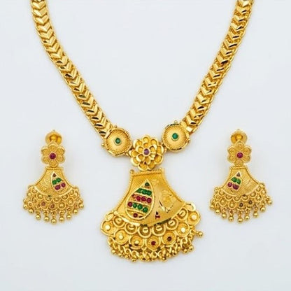 DIVYORO ETHNIC GOLD PENDANT NECKLACE WITH MULTI-COLORED STONE EMBELLISHMENTS