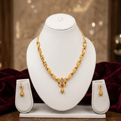 DIVYORO GOLD-PLATED BUTTERFLY MOTIF NECKLACE SET WITH RUBY ACCENTS