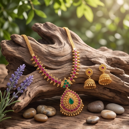 DIVYORO RUBY EMERALD JHUMKA SET