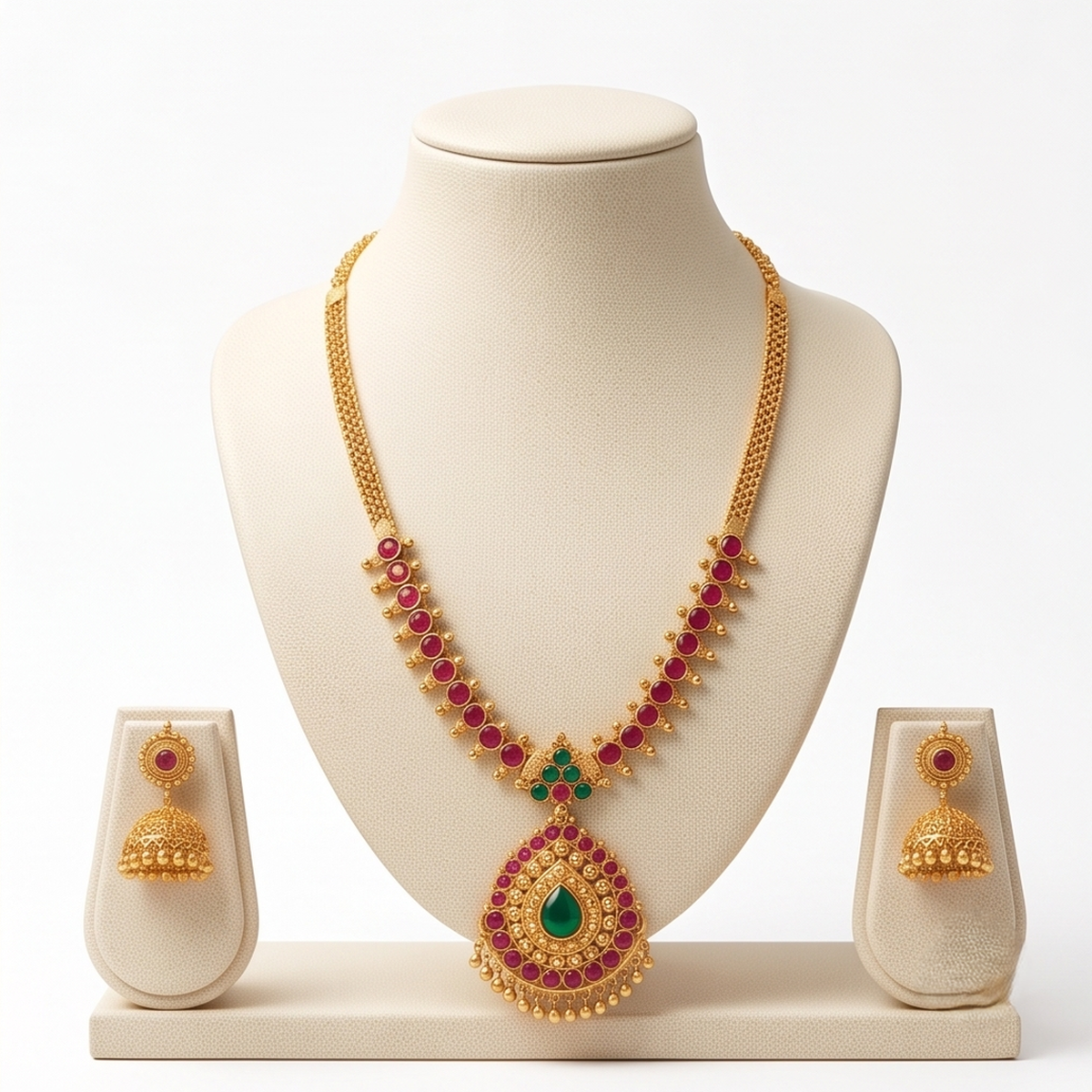 DIVYORO RUBY EMERALD JHUMKA SET