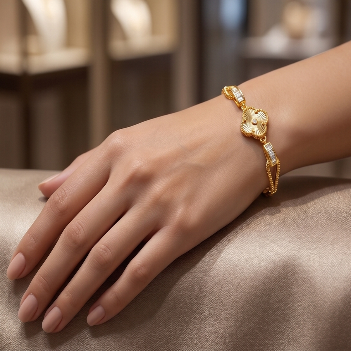 DIVYORO GOLD FILIGREE CLOVER BRACELET