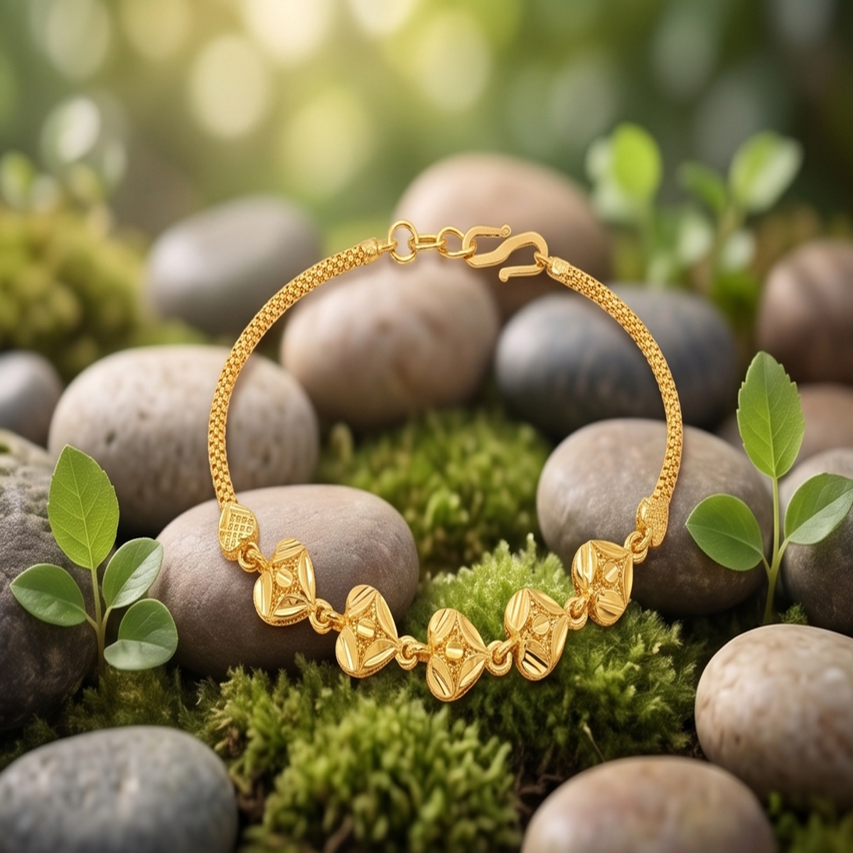 DIVYORO GOLD HEART LINK BRACELET