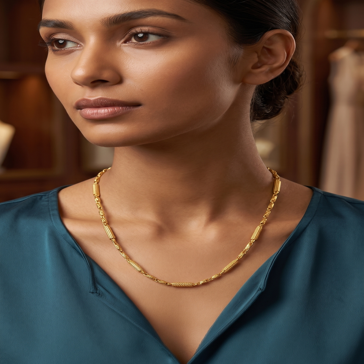 DIVYORO TEXTURED BAR GOLD CHAIN