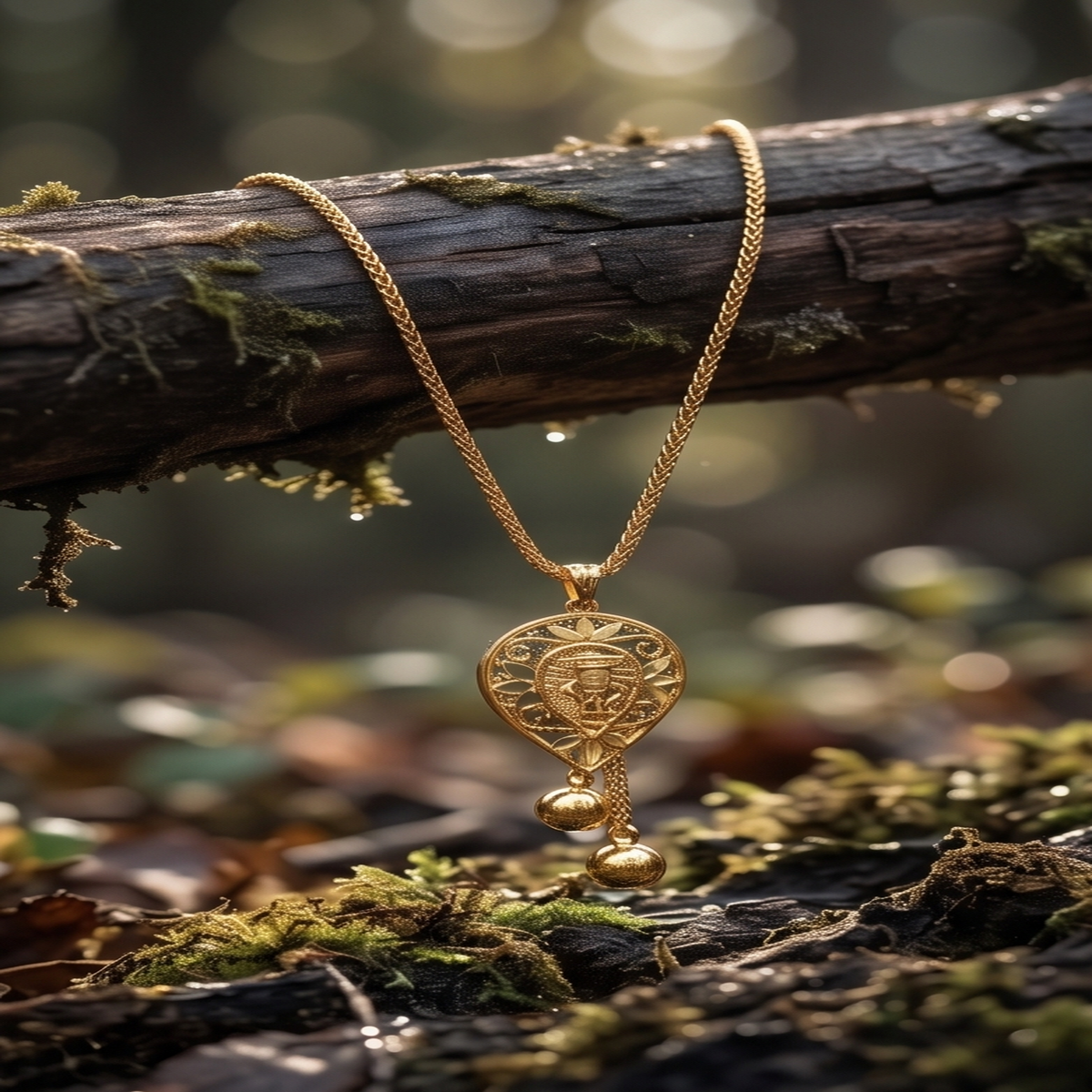 DIVYORO CARVED TEAR DROP PENDANT CHAIN