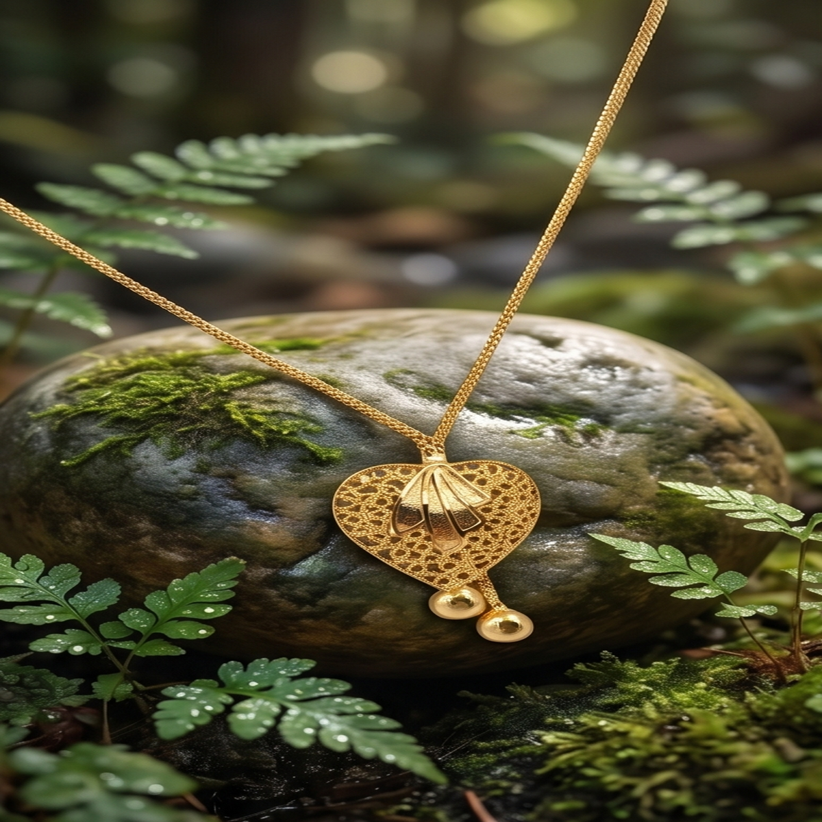 DIVYORO GOLD FILIGREE HEART PENDANT CHAIN