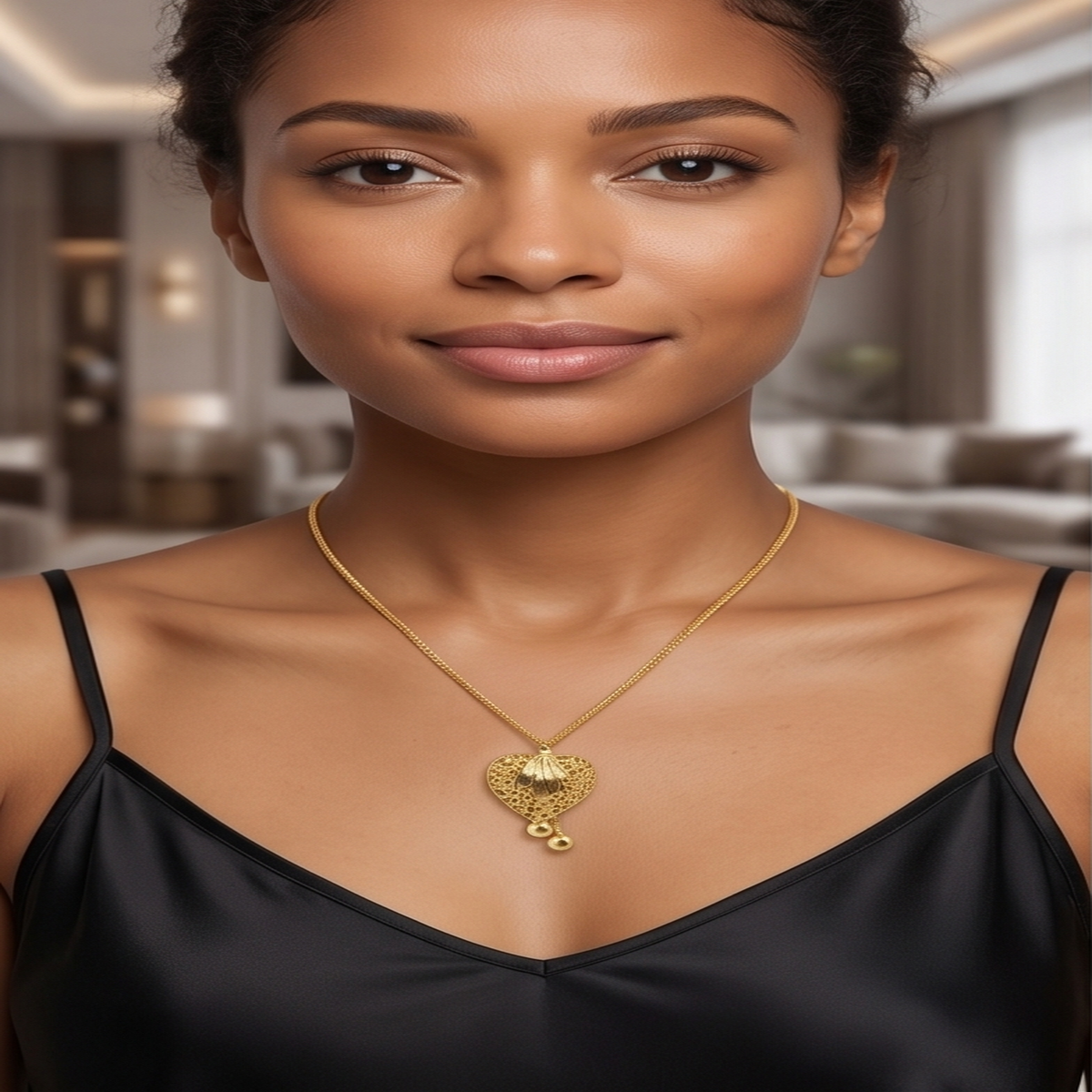 DIVYORO GOLD FILIGREE HEART PENDANT CHAIN