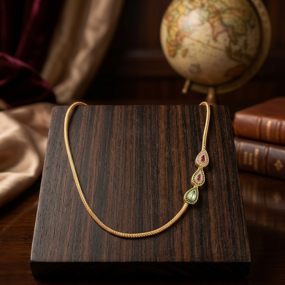 DIVYORO TRIO EMERALD DROP CHAIN