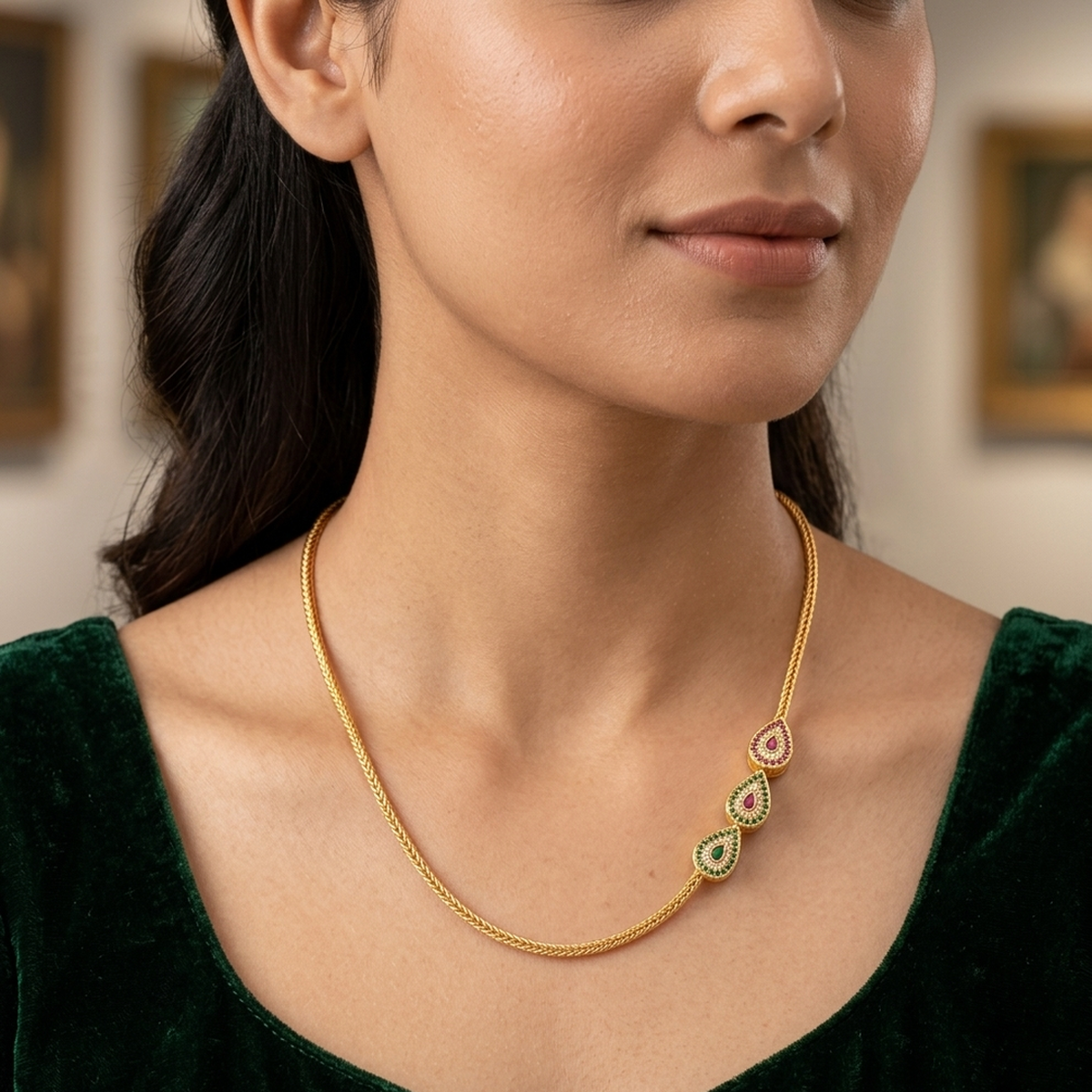 DIVYORO TRIO EMERALD DROP CHAIN