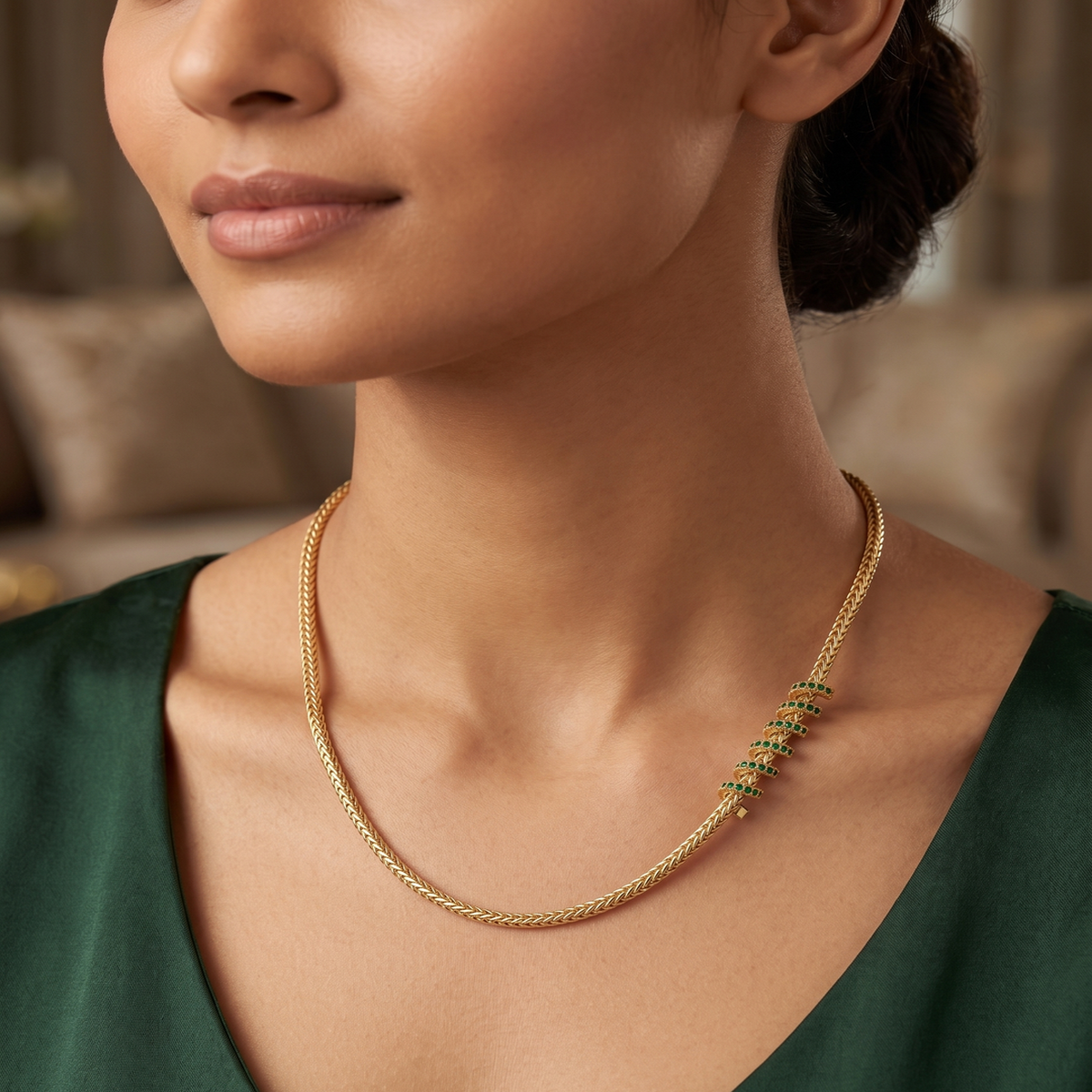 DIVYORO GREEN STONE SPIRAL CHAIN
