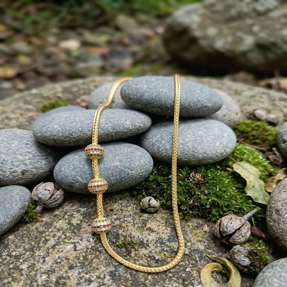 DIVYORO TRI-BALL RUBY EMERALD CHAIN