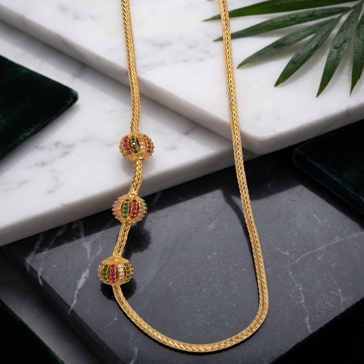 DIVYORO GOLD MULTI-GEM BALL CHAIN