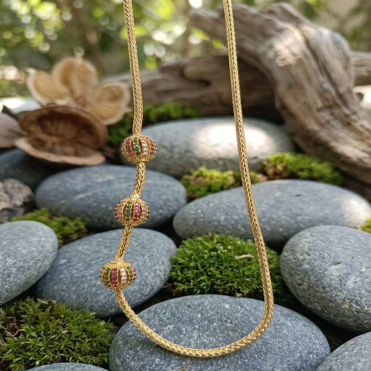 DIVYORO GOLD MULTI-GEM BALL CHAIN